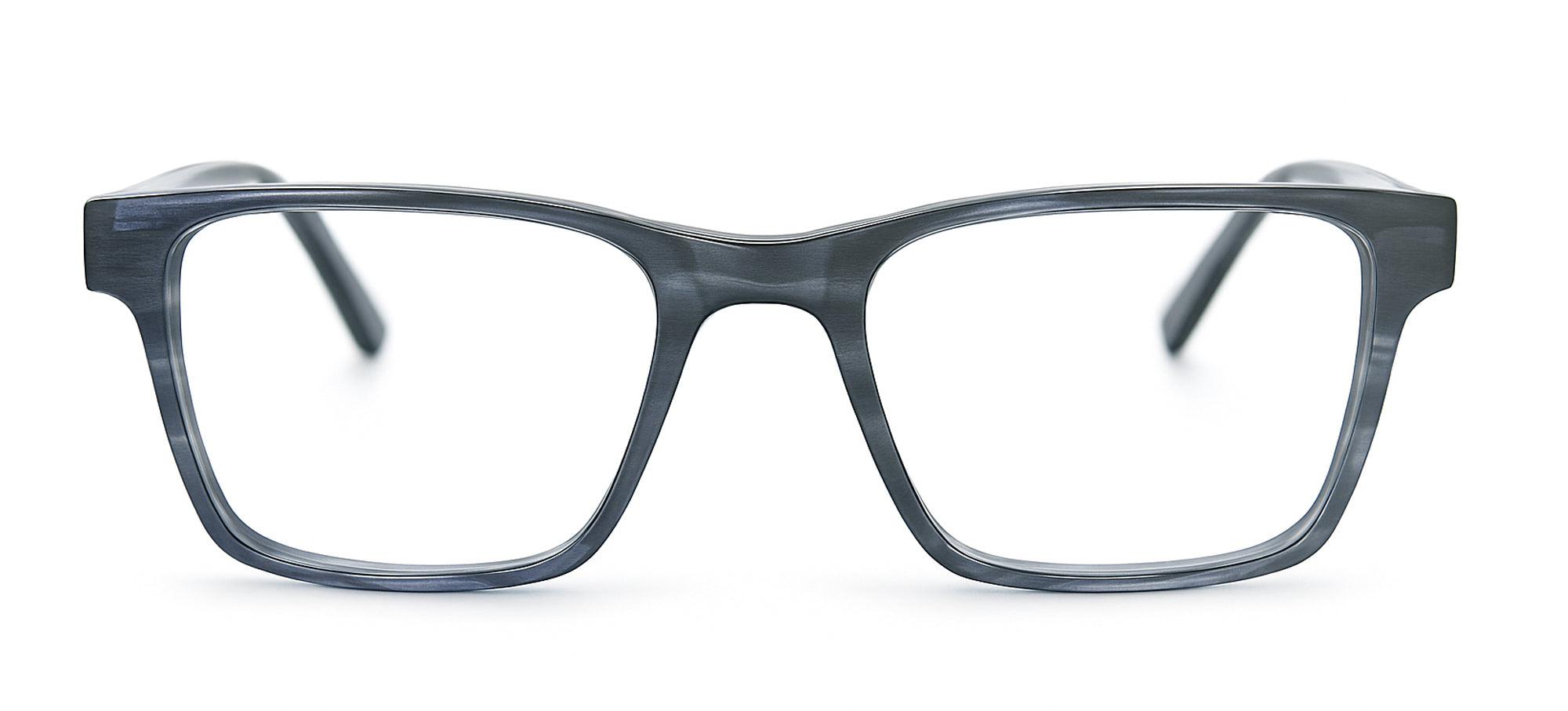 Black rectangular eyeglasses on a white background