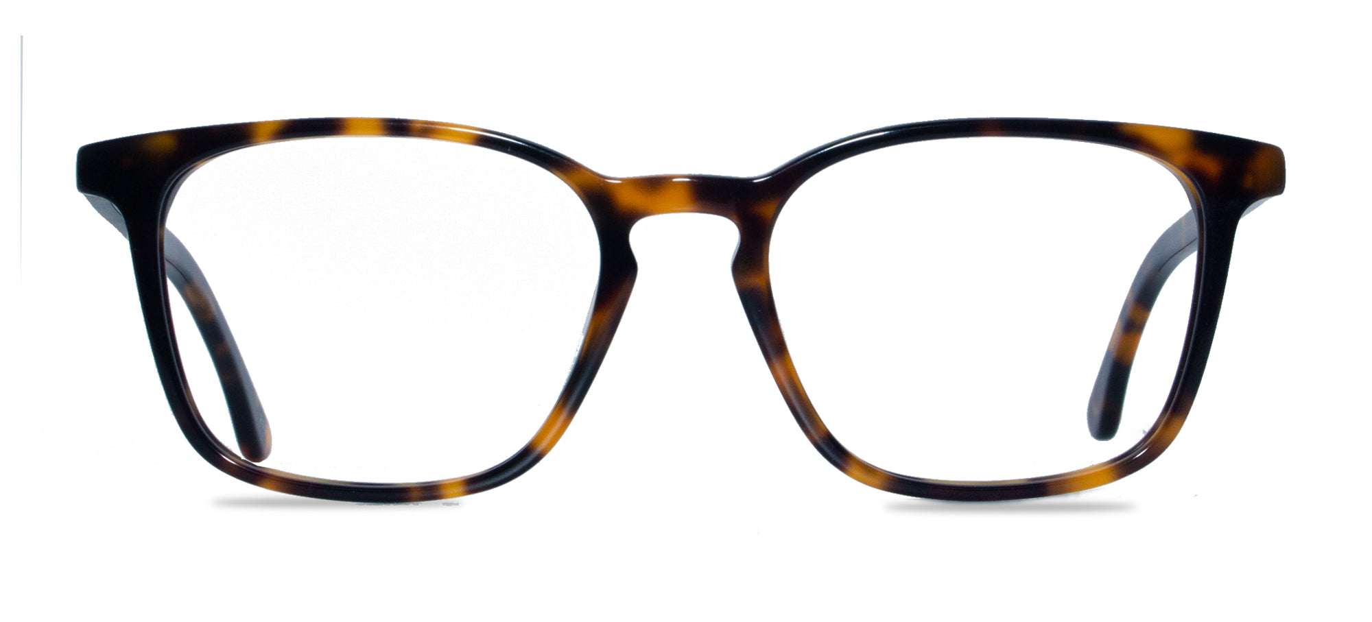 Tortoiseshell eyeglasses on a white background
