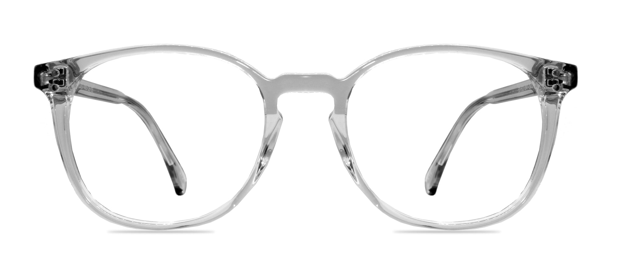 Clear eyeglasses on a white background