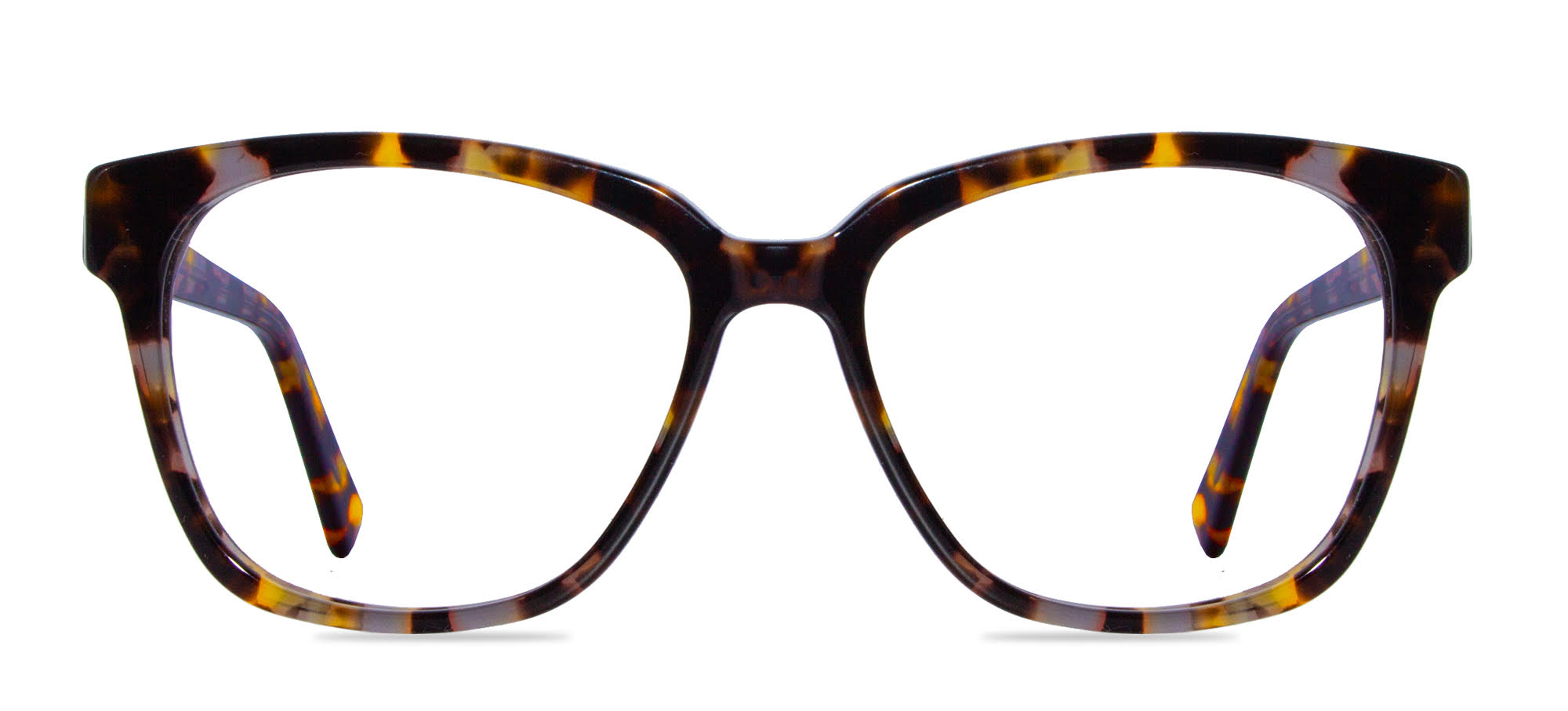 Tortoiseshell cat-eye glasses on a white background