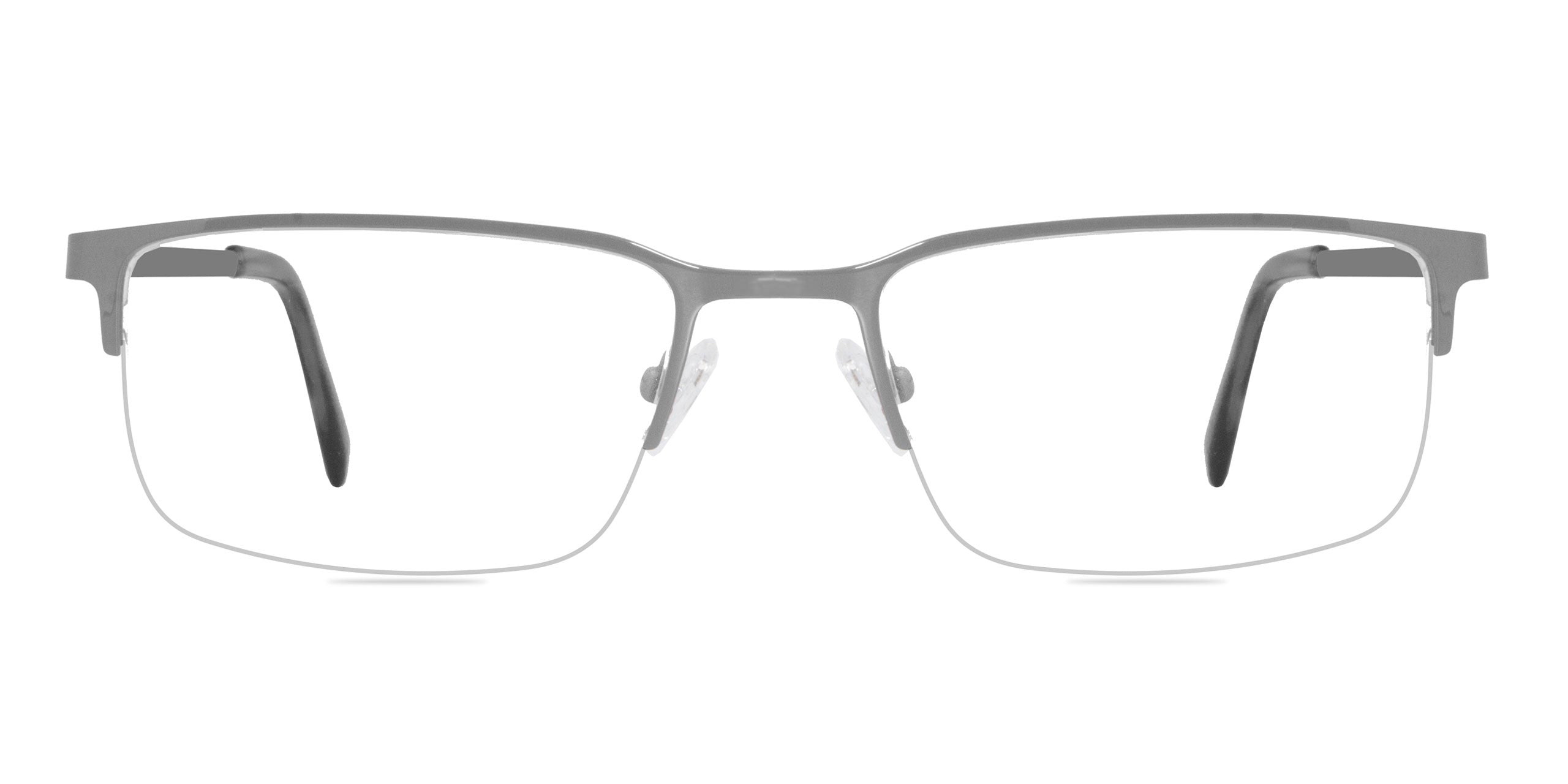 Gray eyeglasses on a white background
