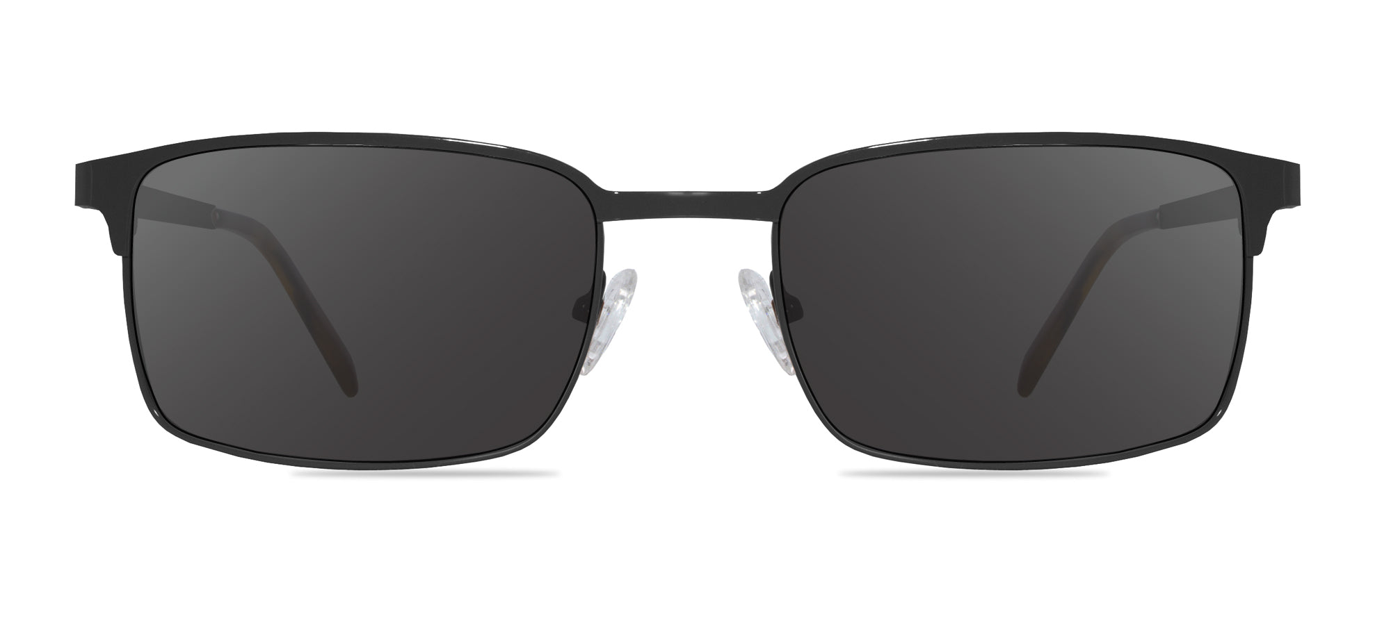 Black sunglasses with dark lenses on a white background