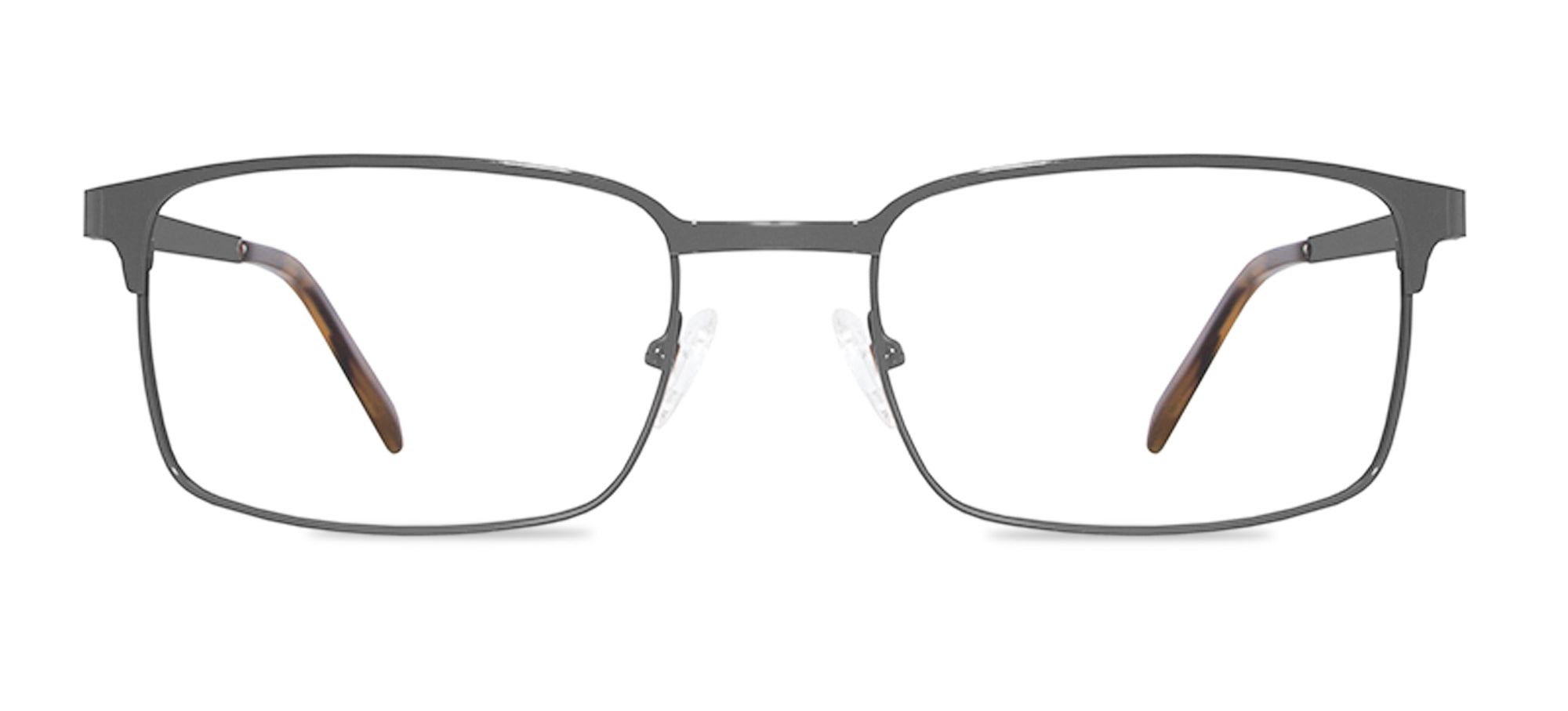 Pair of eyeglasses with a metallic frame on a white background