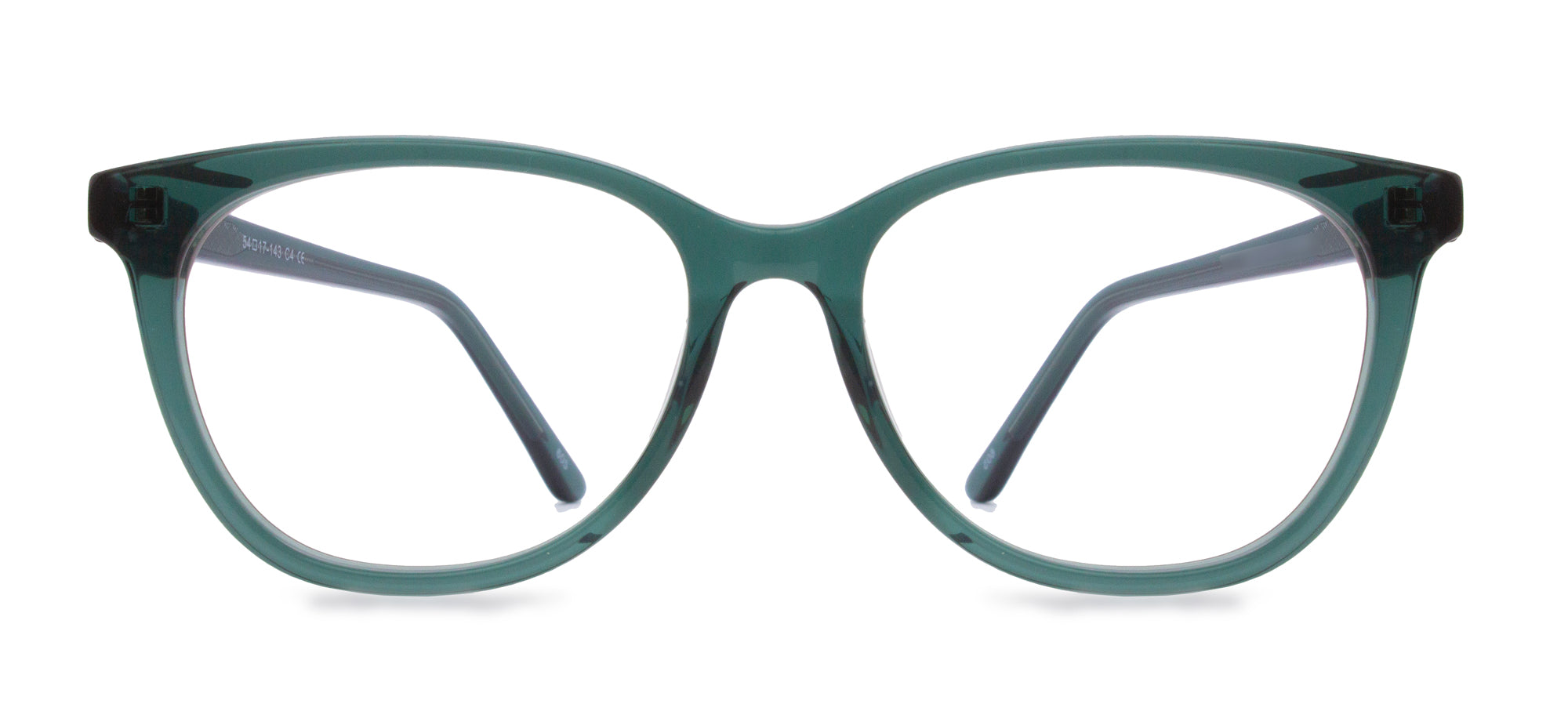 Green eyeglasses on a white background