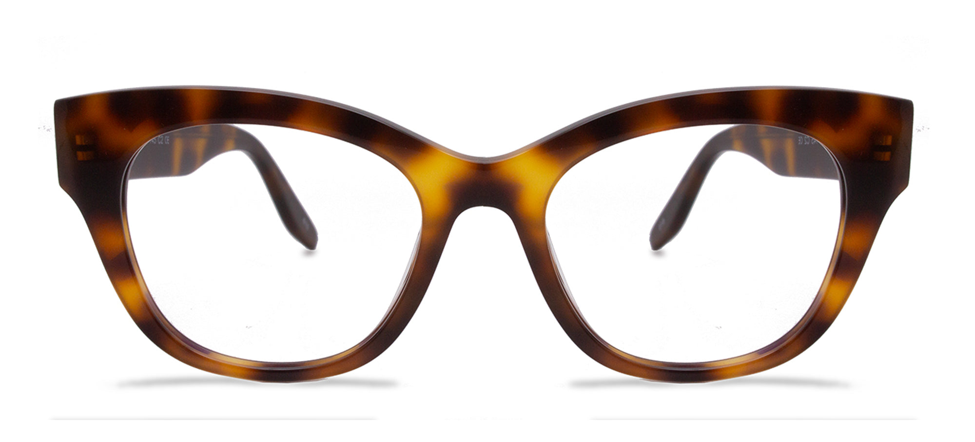 Tortoiseshell cat-eye glasses on a white background