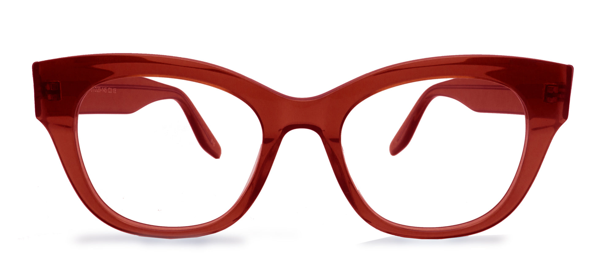 Red cat-eye glasses on a white background