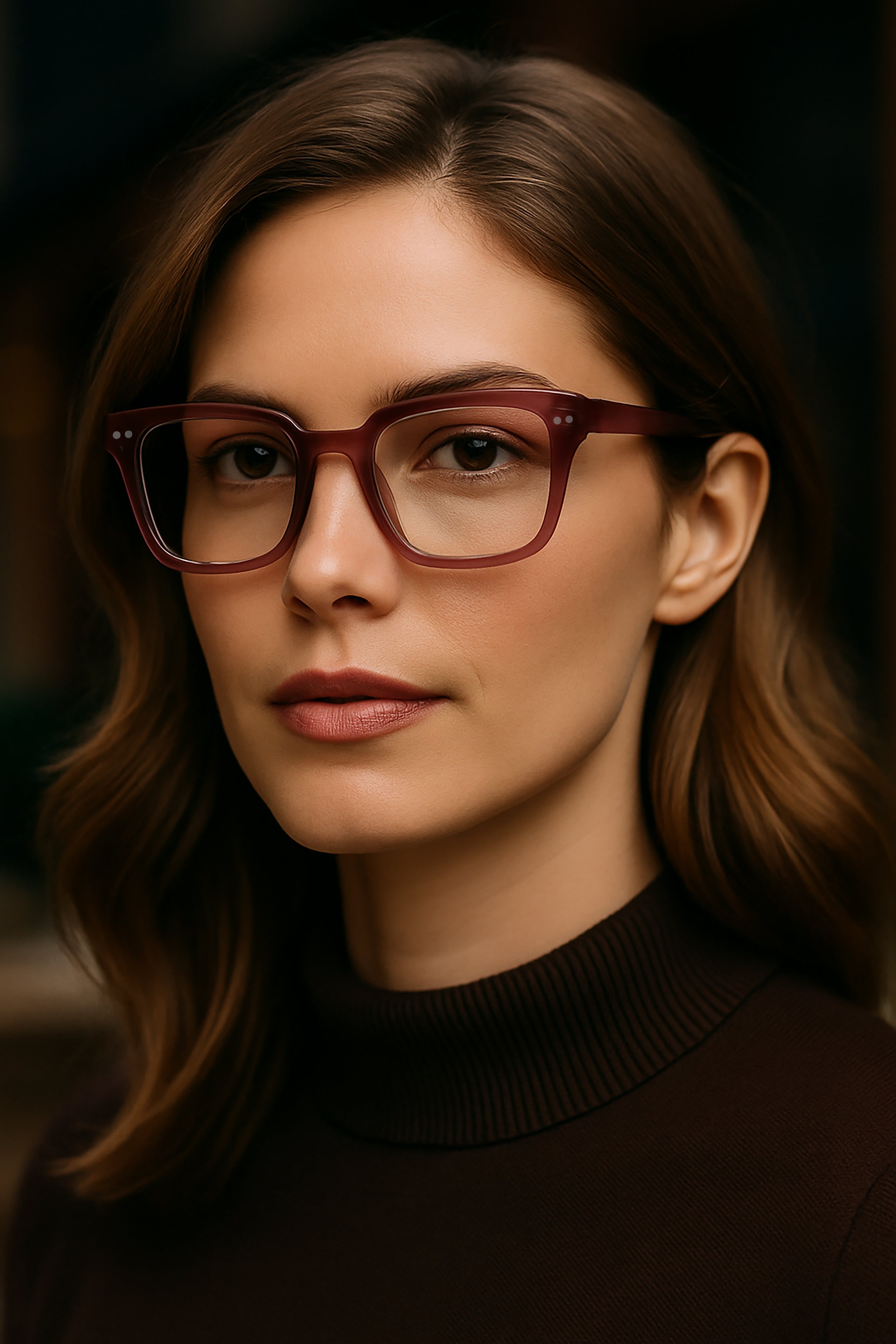 Woman wearing glasses with a blurred background