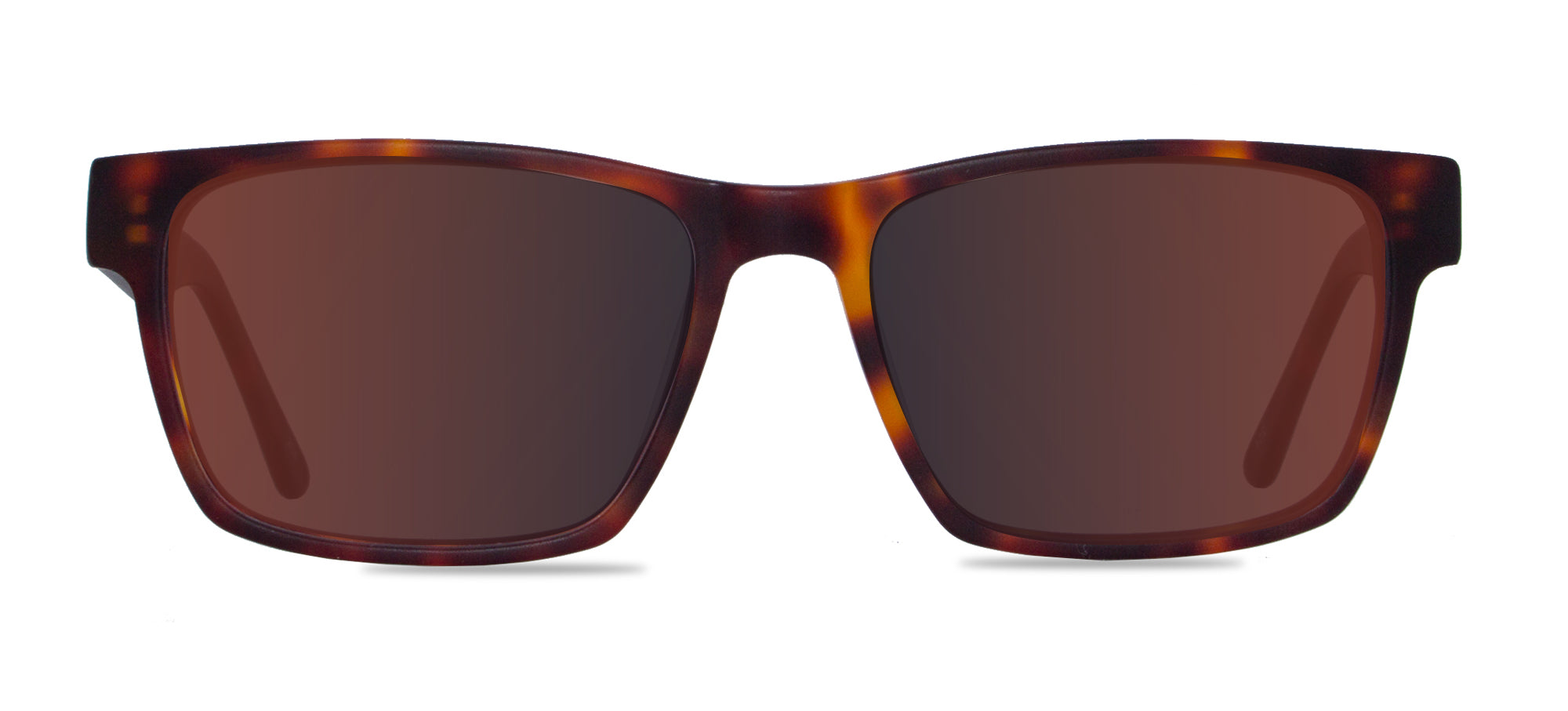 Sunglasses with tortoiseshell frame and brown lenses on a white background