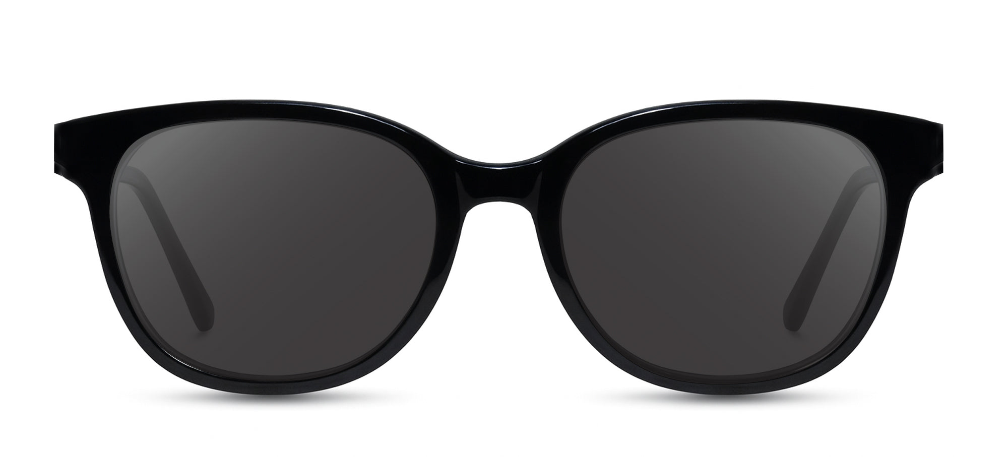 Black sunglasses with dark lenses on a white background
