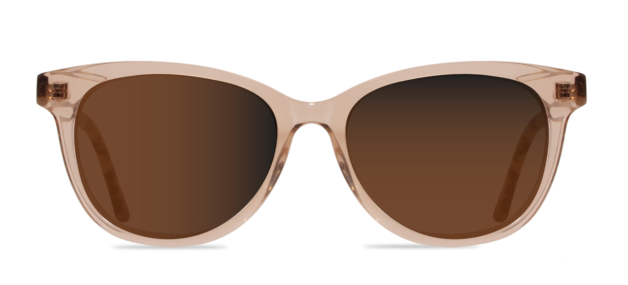 Sunglasses with brown lenses and beige frame on a white background