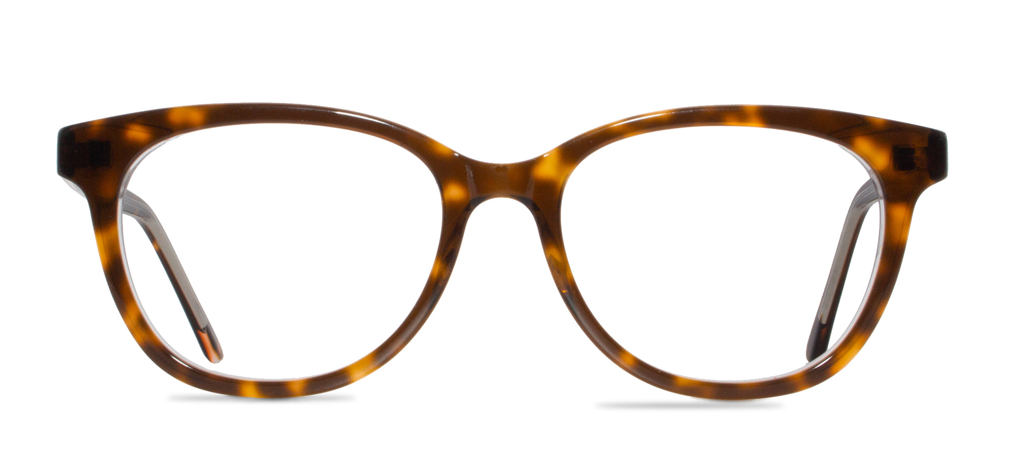 Tortoiseshell cat-eye glasses on a white background
