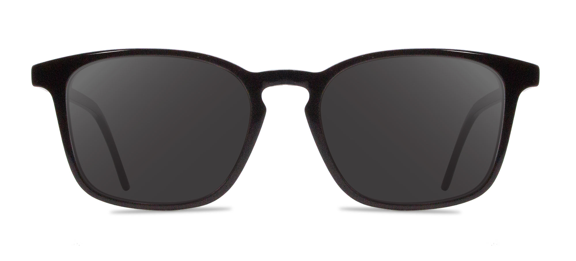 Black sunglasses with dark lenses on a white background