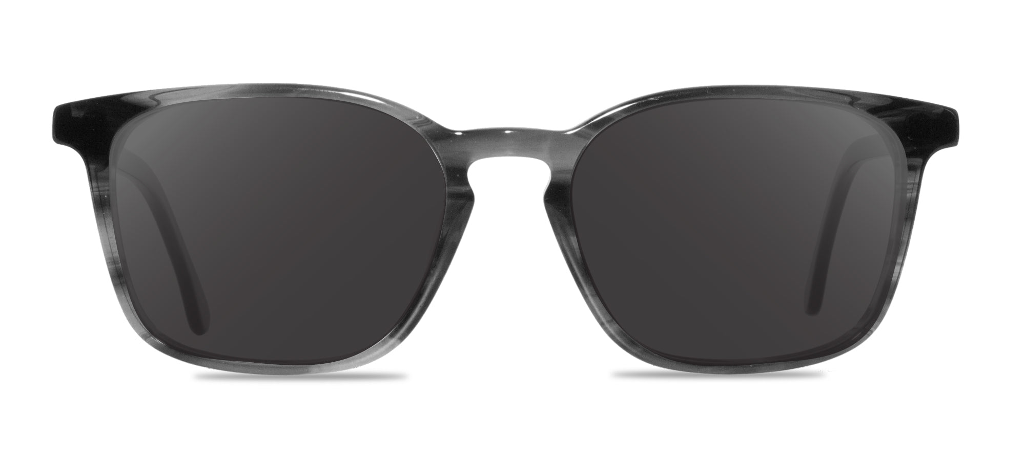 Black sunglasses with a clear frame on a white background