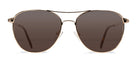 Gold-framed sunglasses with brown lenses on a white background