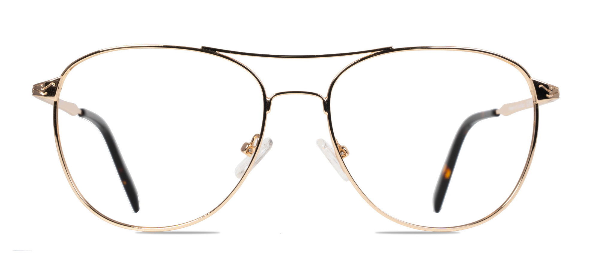 Gold aviator glasses on a white background