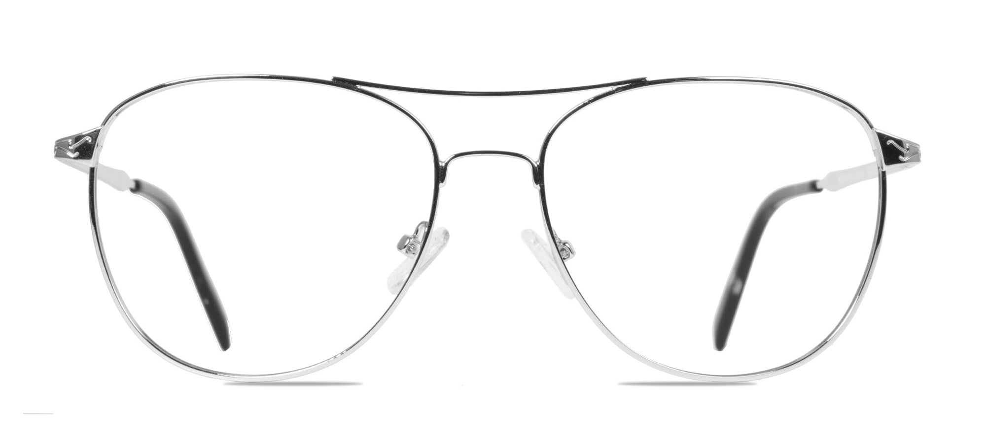Silver aviator glasses on a white background