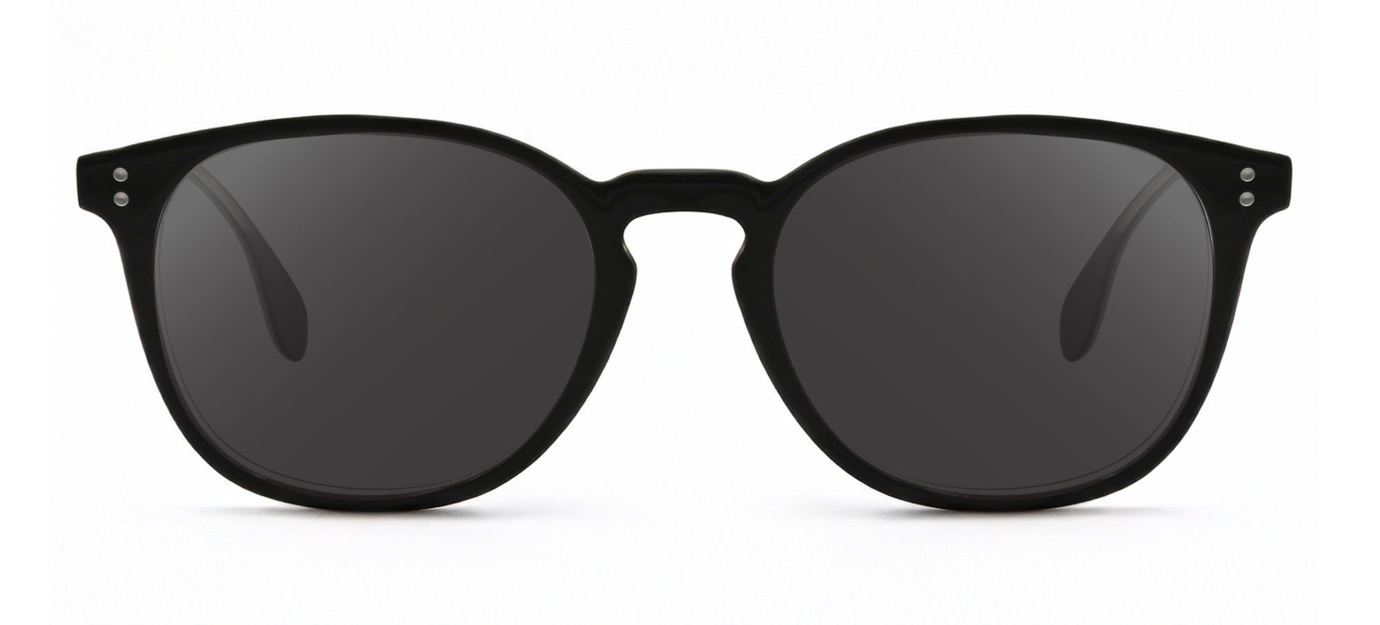 Black sunglasses with dark lenses on a white background