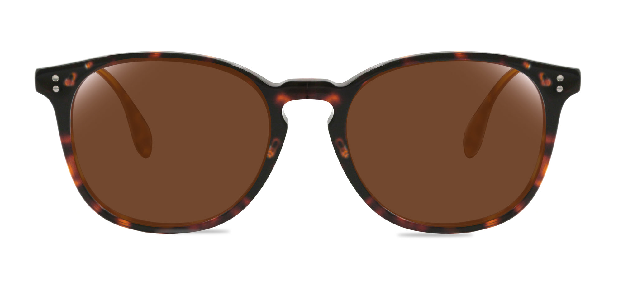 Sunglasses with brown lenses and tortoiseshell frame on a white background