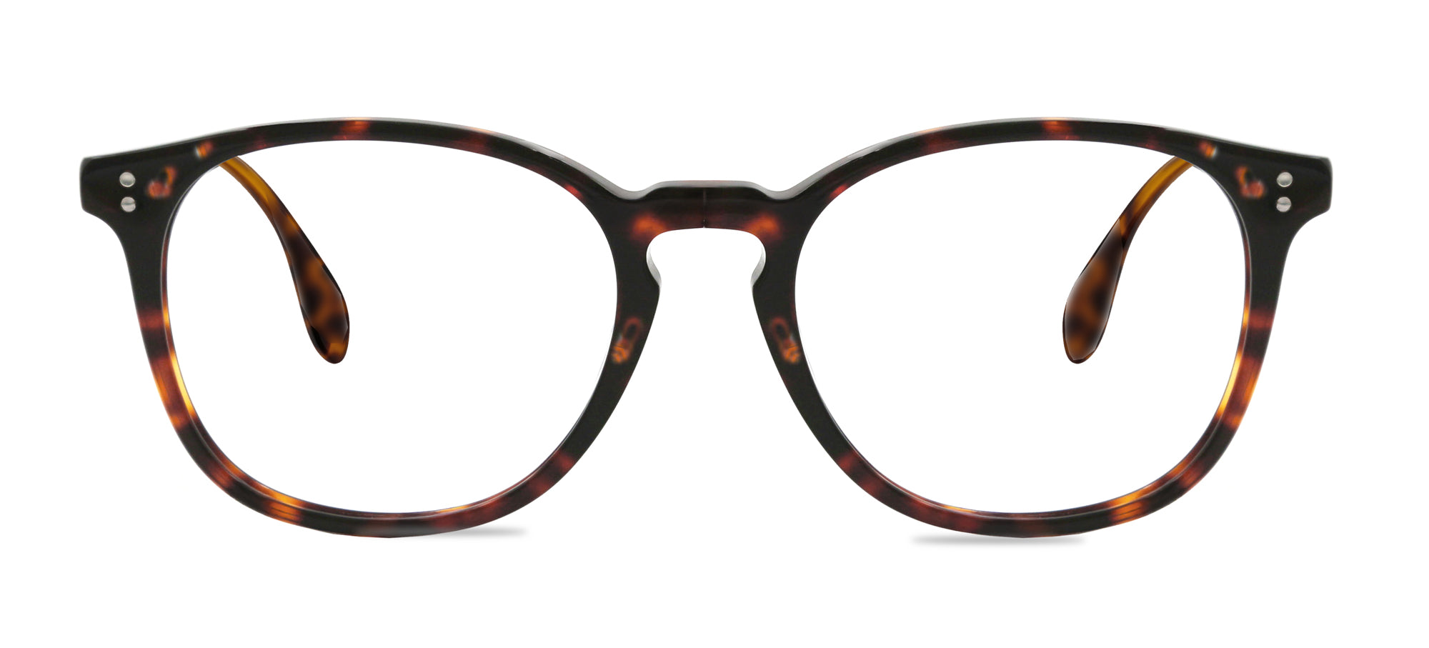 Tortoiseshell eyeglasses on a white background
