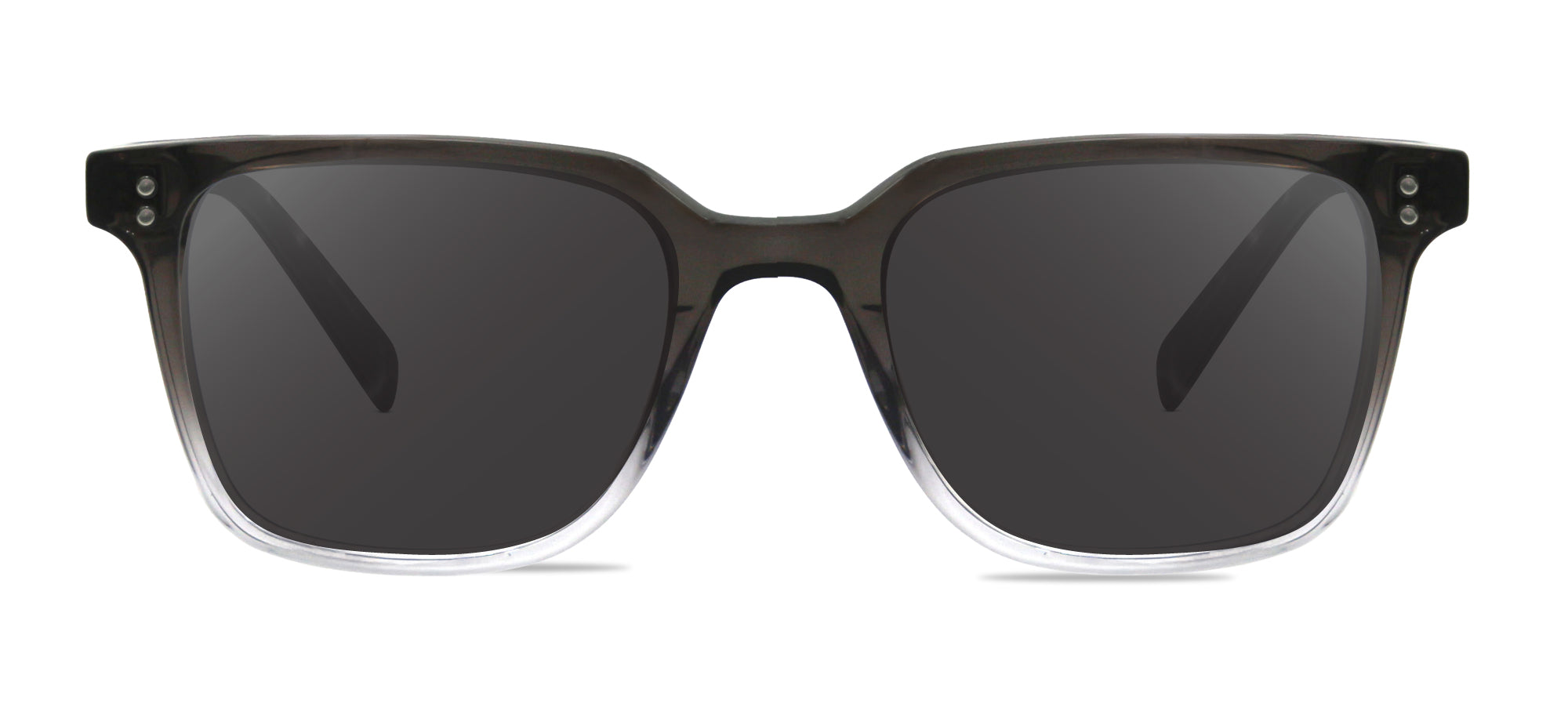 Sunglasses with dark lenses and black frame on a white background