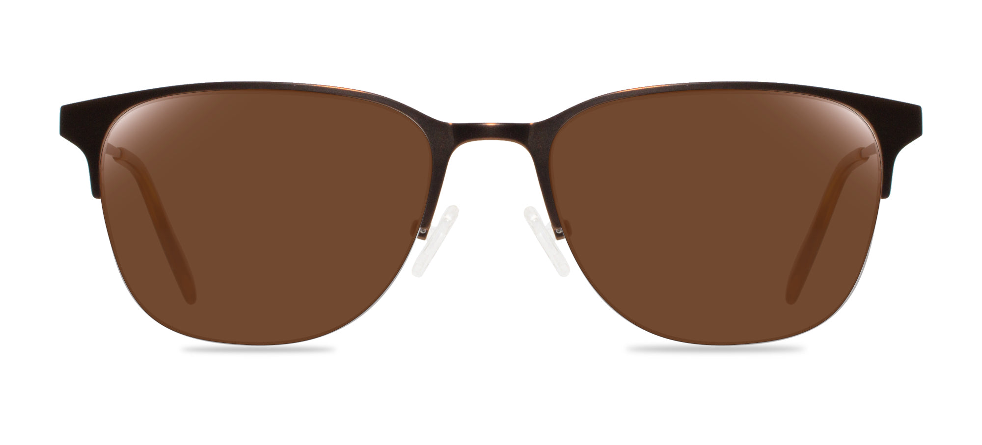 Sunglasses with brown lenses and black frame on a white background