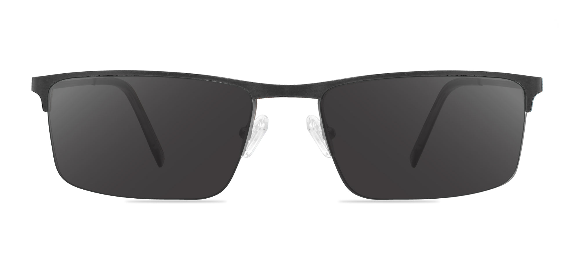 Black sunglasses with dark lenses on a white background