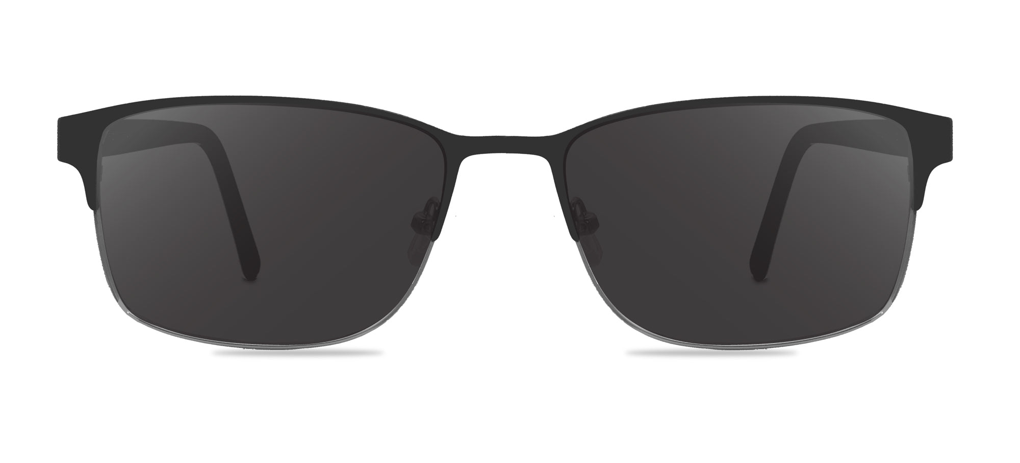 Black sunglasses with dark lenses on a white background