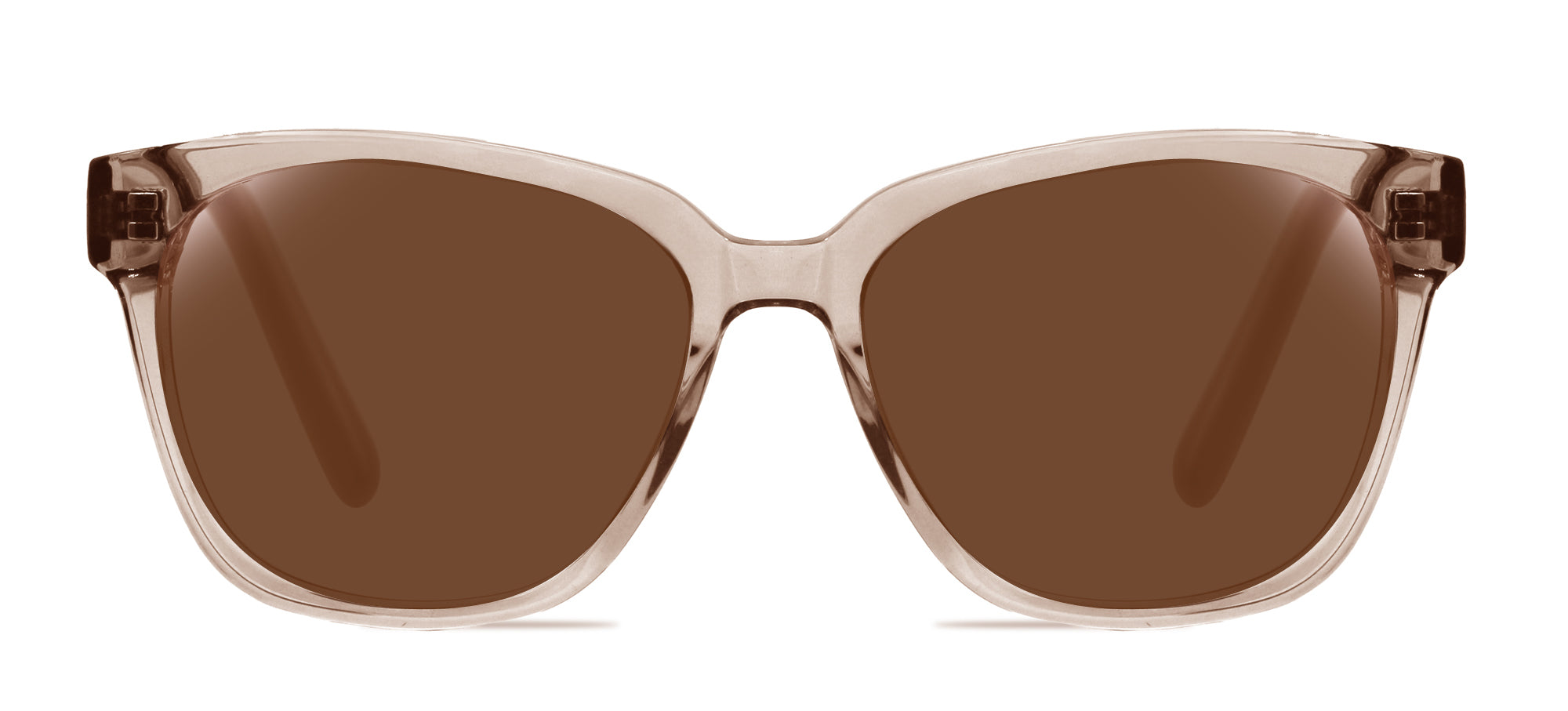 Sunglasses with brown lenses and beige frame on a white background