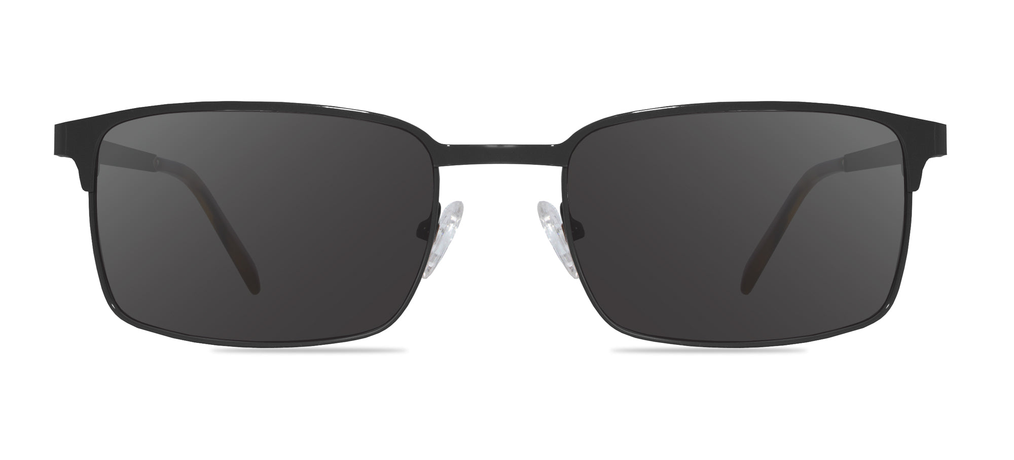 Black sunglasses with dark lenses on a white background
