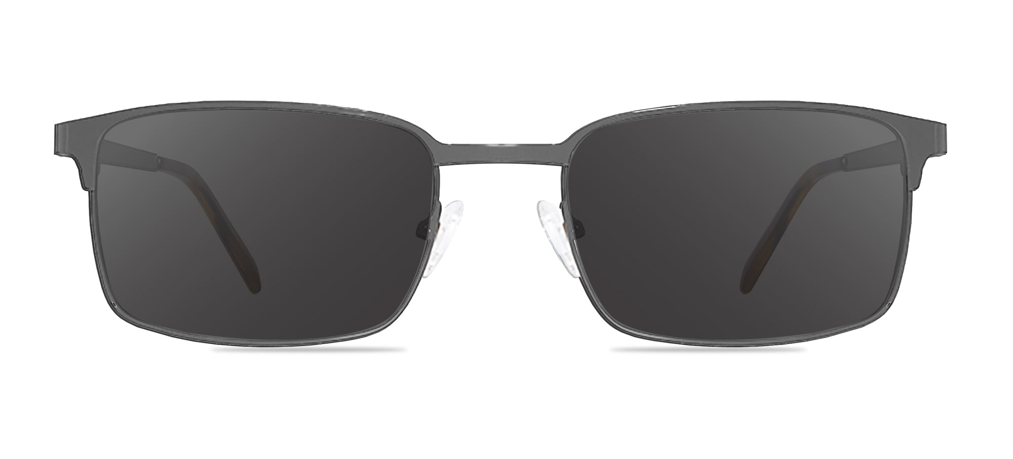 Black sunglasses with dark lenses on a white background