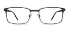 Black eyeglasses with brown accents on a white background