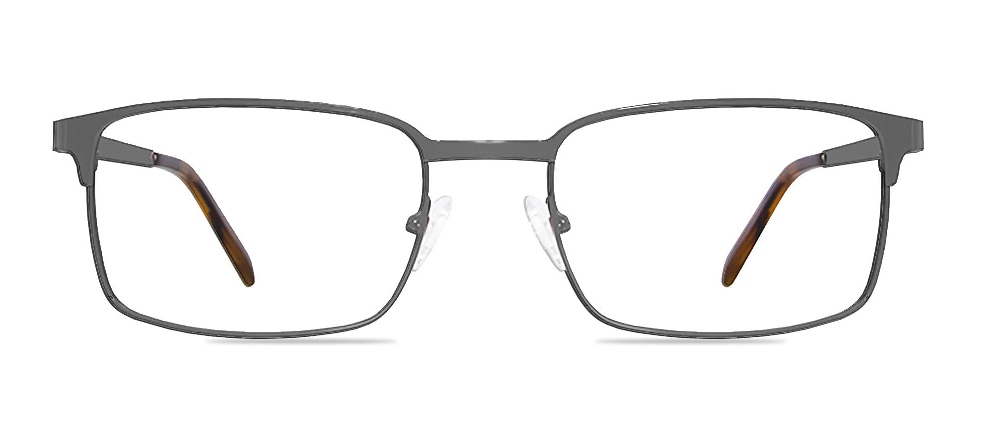 Pair of eyeglasses with a metallic frame on a white background
