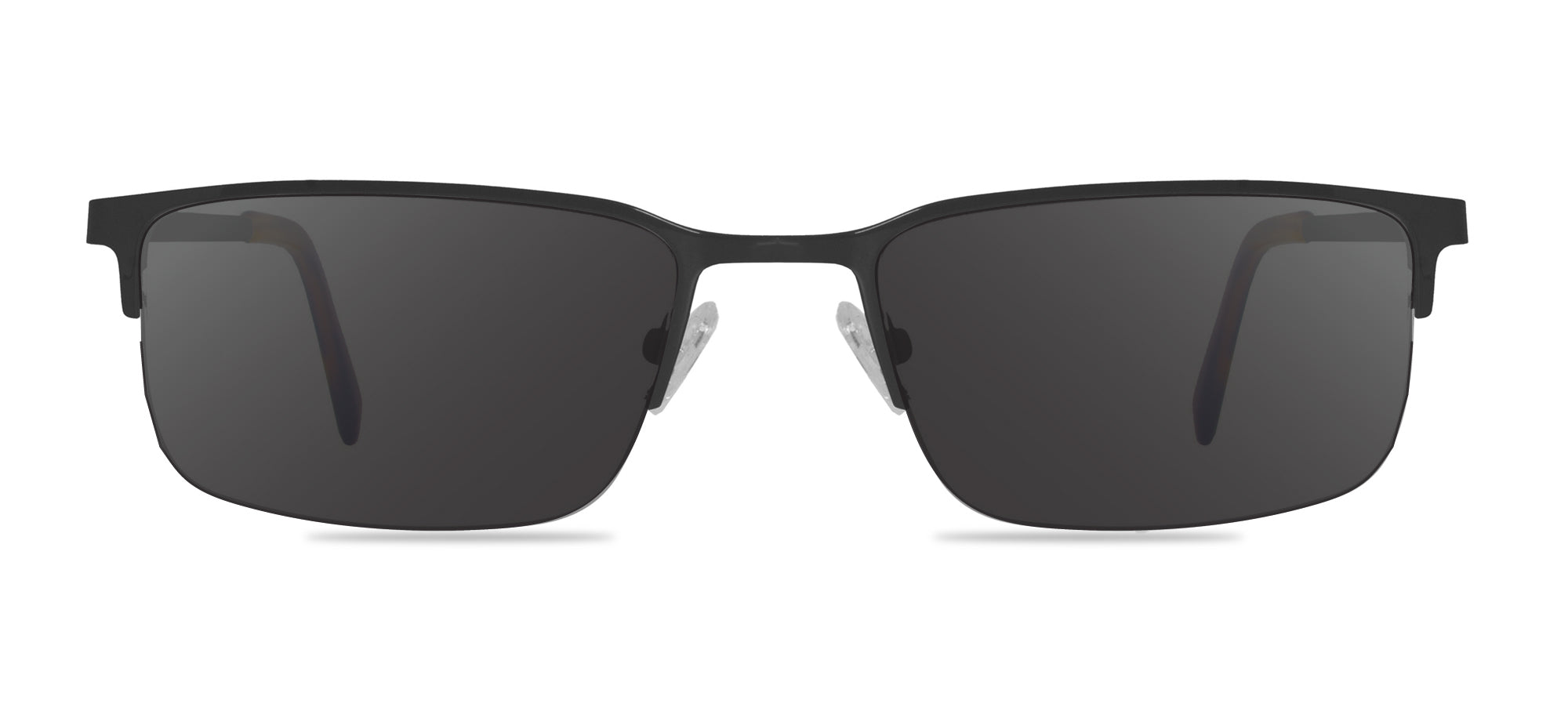 Black sunglasses with dark lenses on a white background
