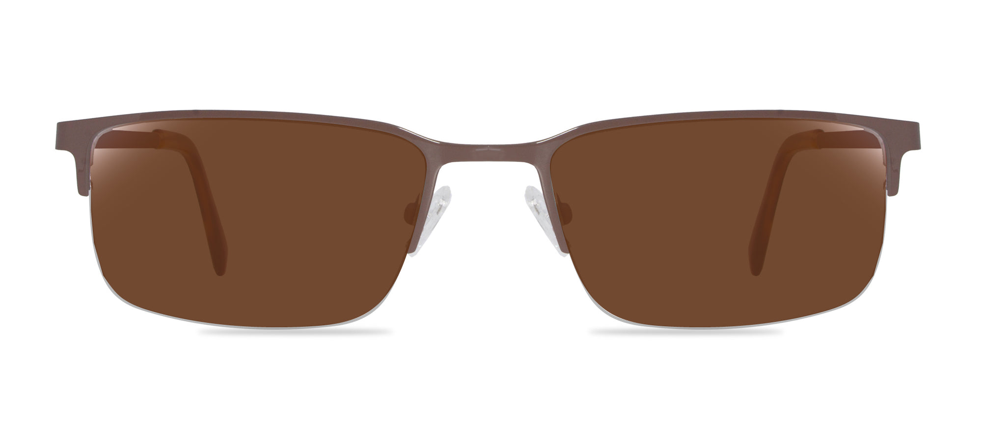 Brown sunglasses with dark lenses on a white background