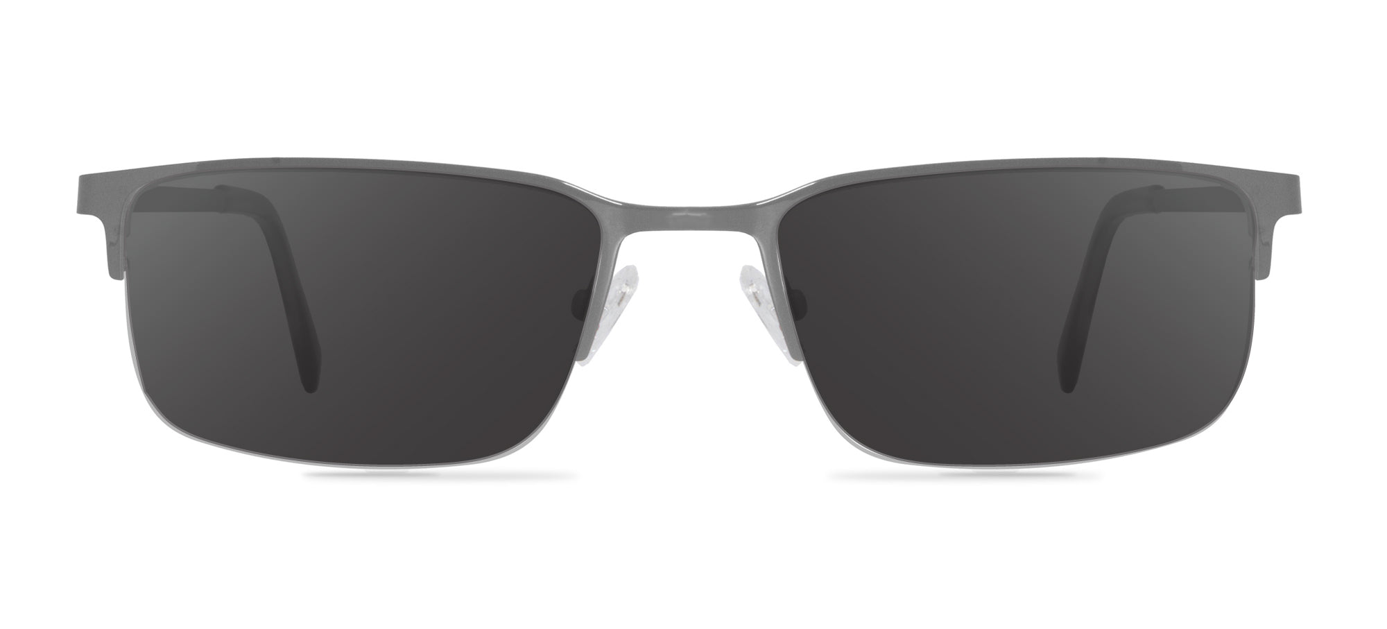 Black sunglasses with dark lenses on a white background