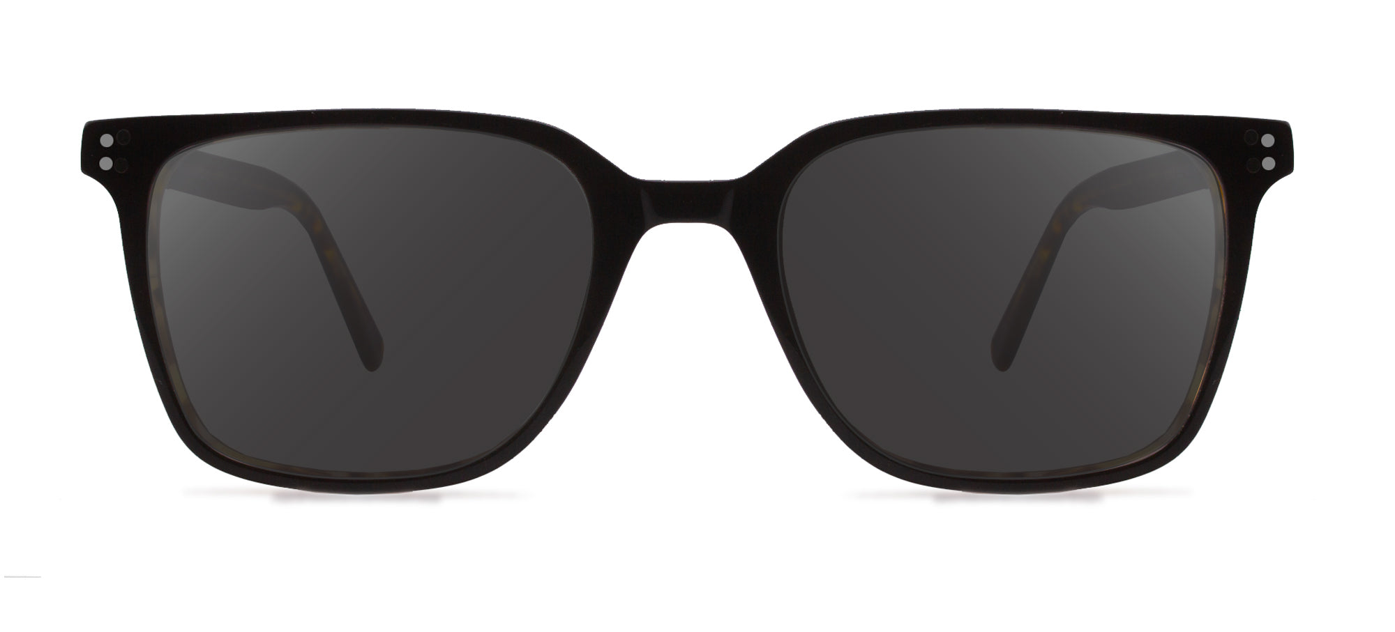 Black sunglasses with dark lenses on a white background