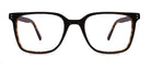 Black eyeglasses with tortoiseshell accents on a white background