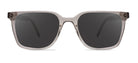 Sunglasses with dark lenses and a clear frame on a white background