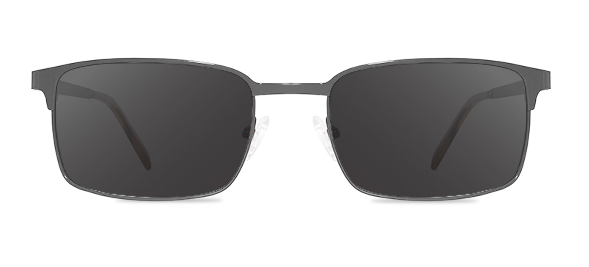 Black sunglasses with dark lenses on a white background