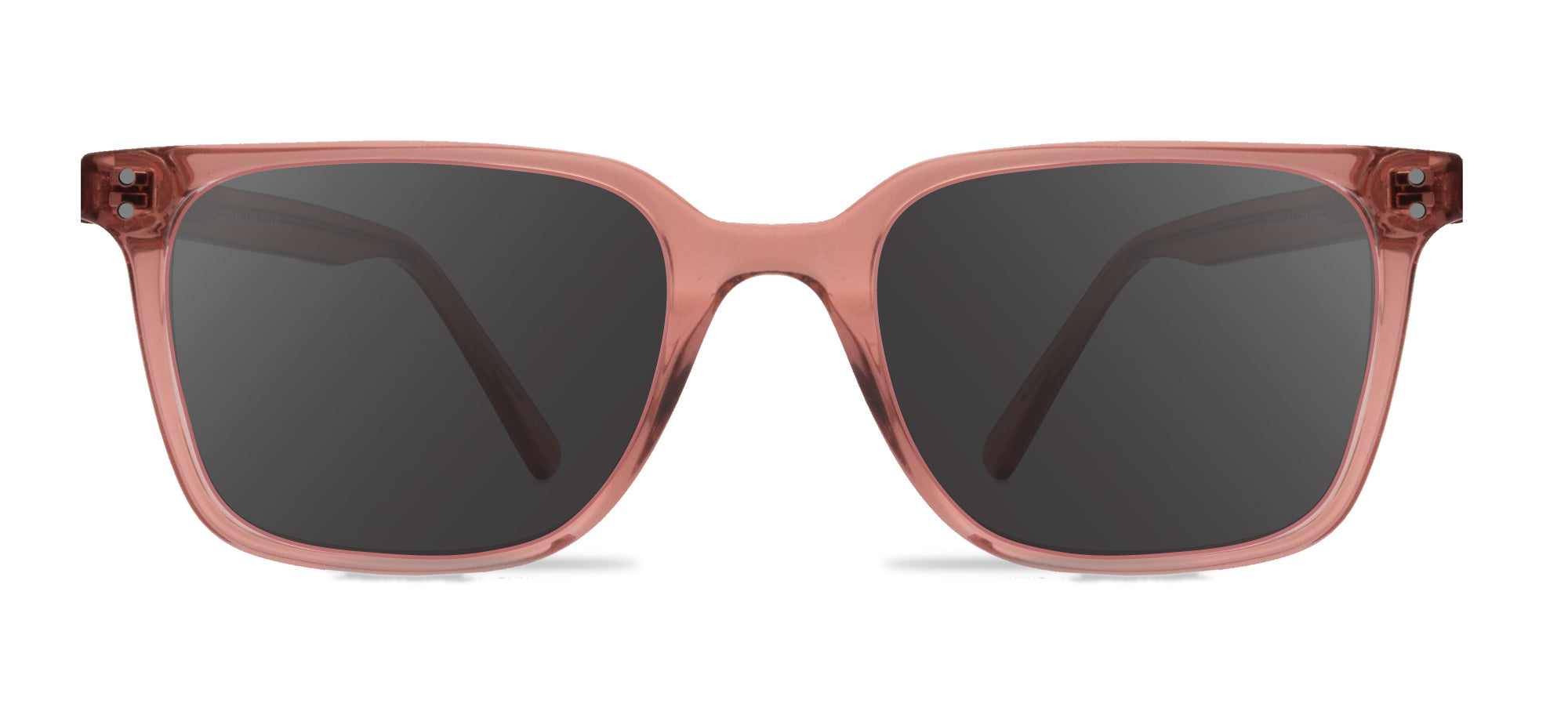 Sunglasses with a pink frame and dark lenses on a white background