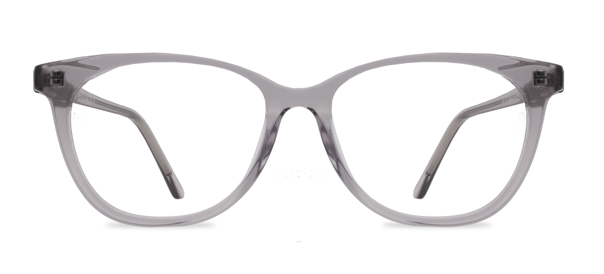 Clear cat-eye glasses on a white background