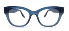 Blue cat-eye glasses on a white background