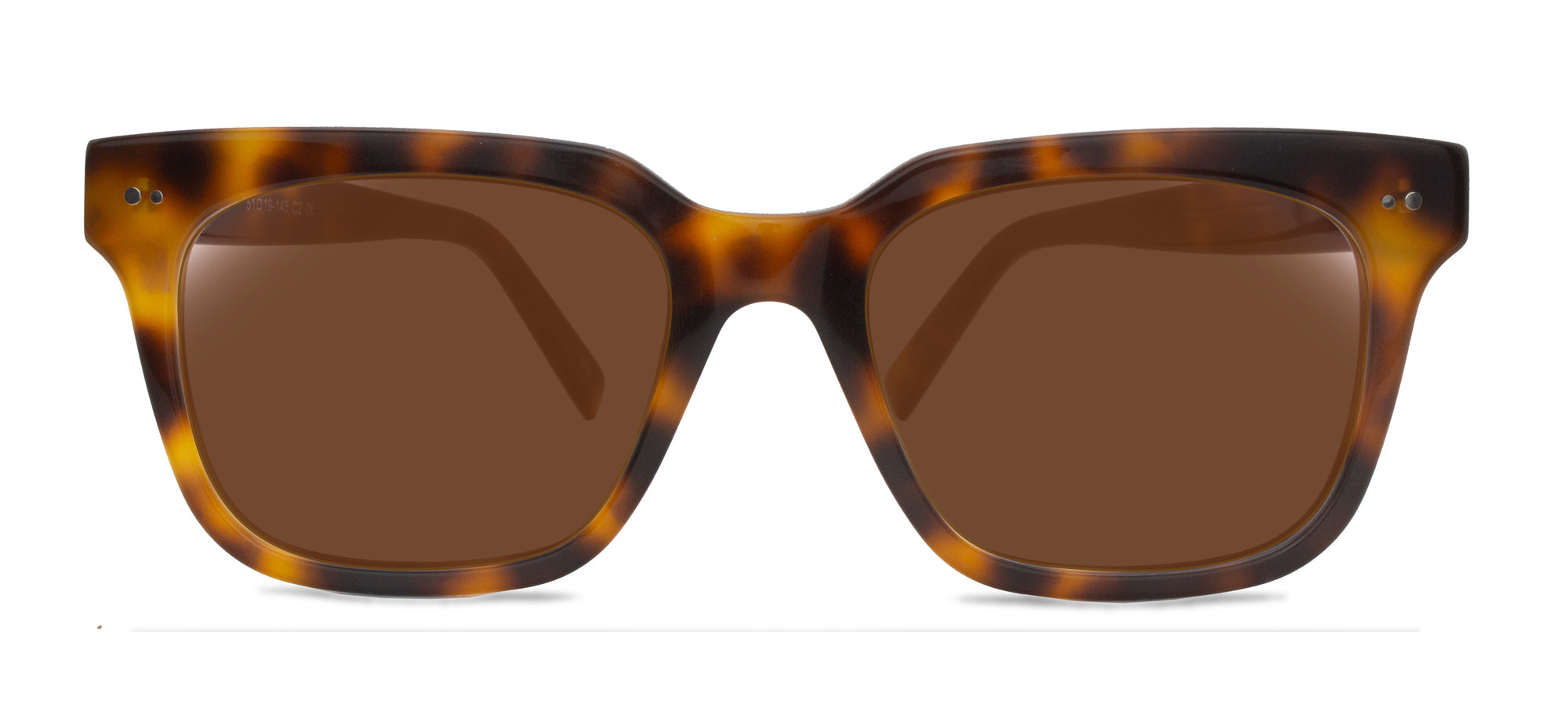 Tortoiseshell sunglasses with brown lenses on a white background