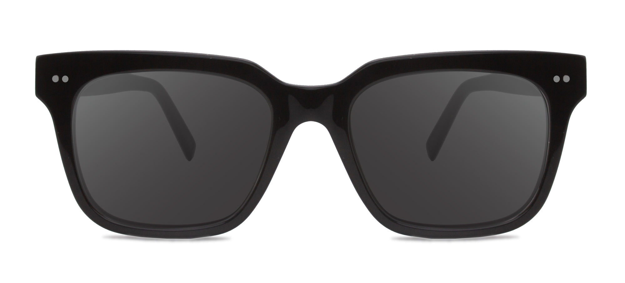 Black sunglasses with dark lenses on a white background