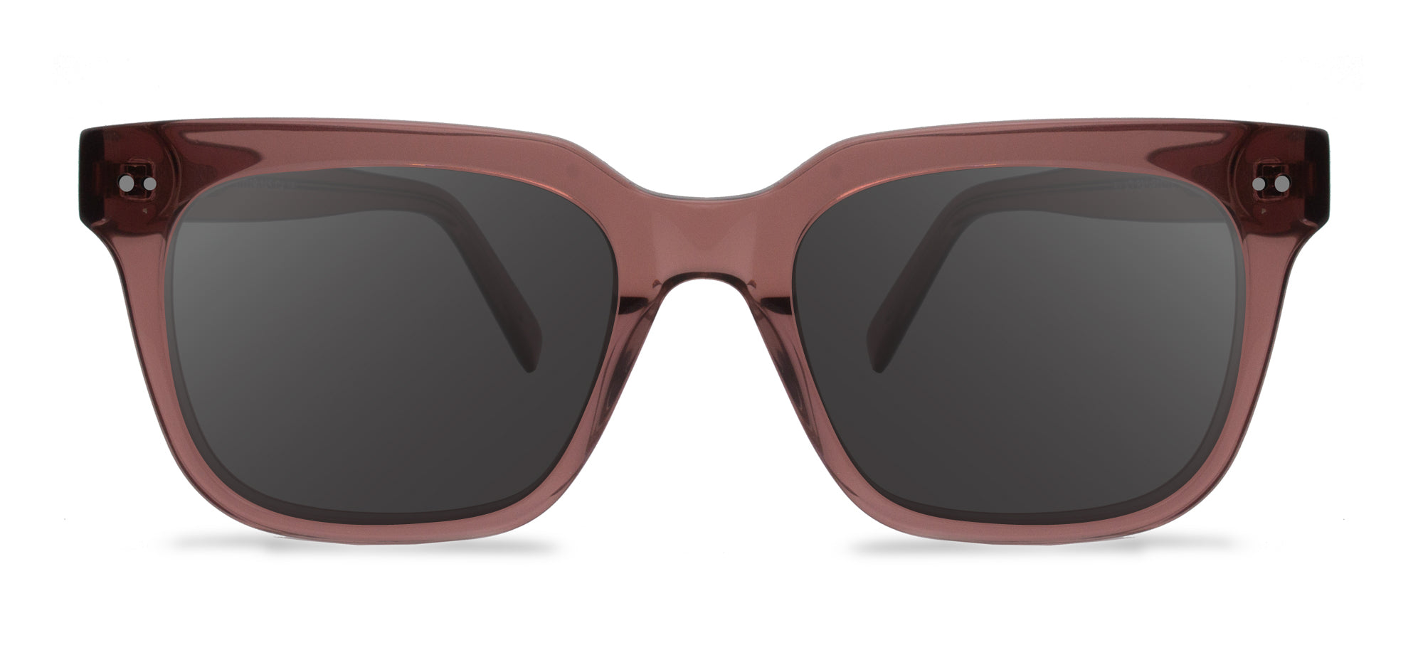 Sunglasses with dark lenses and a red-brown frame on a white background
