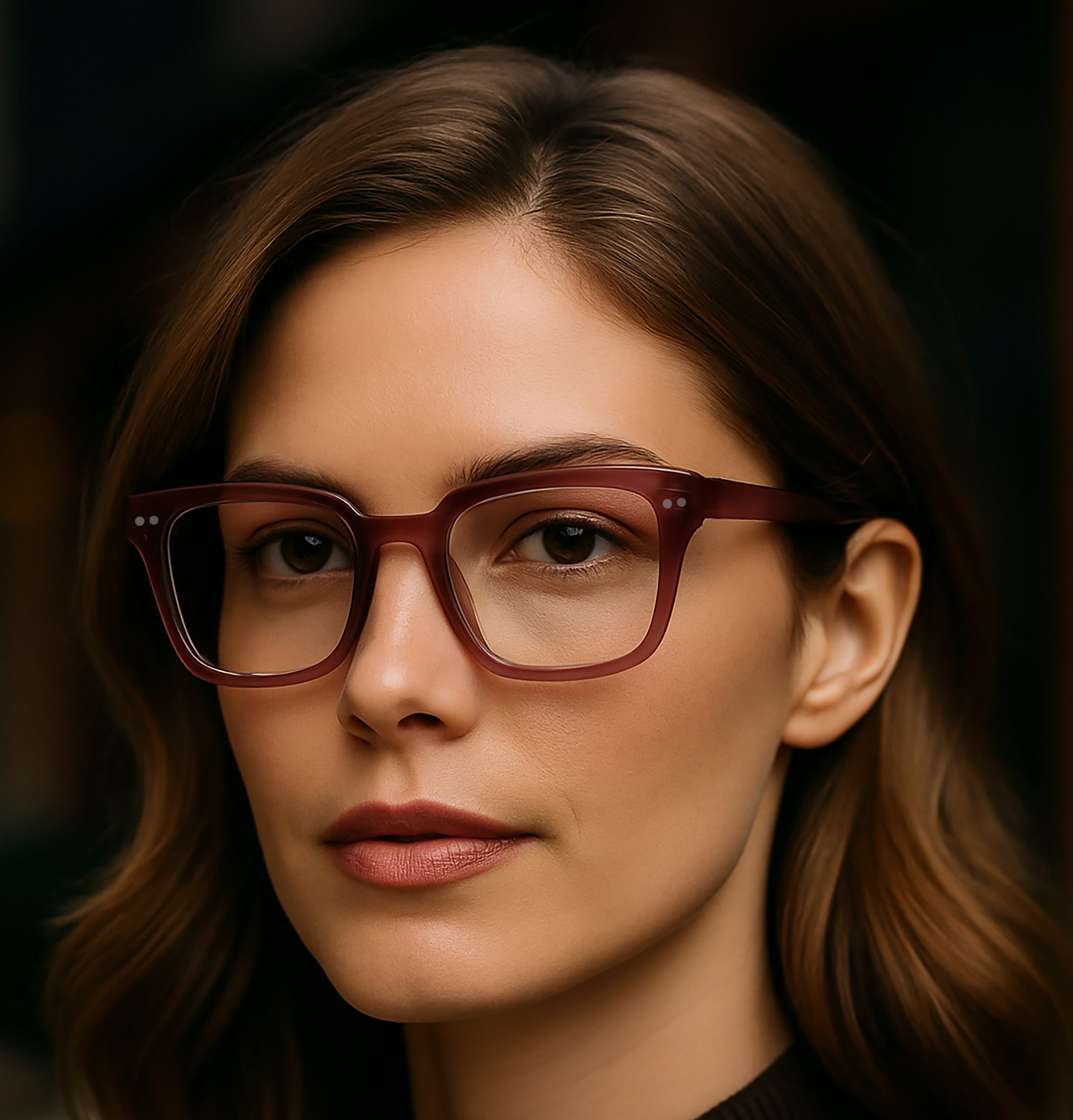 Woman wearing glasses with a blurred background